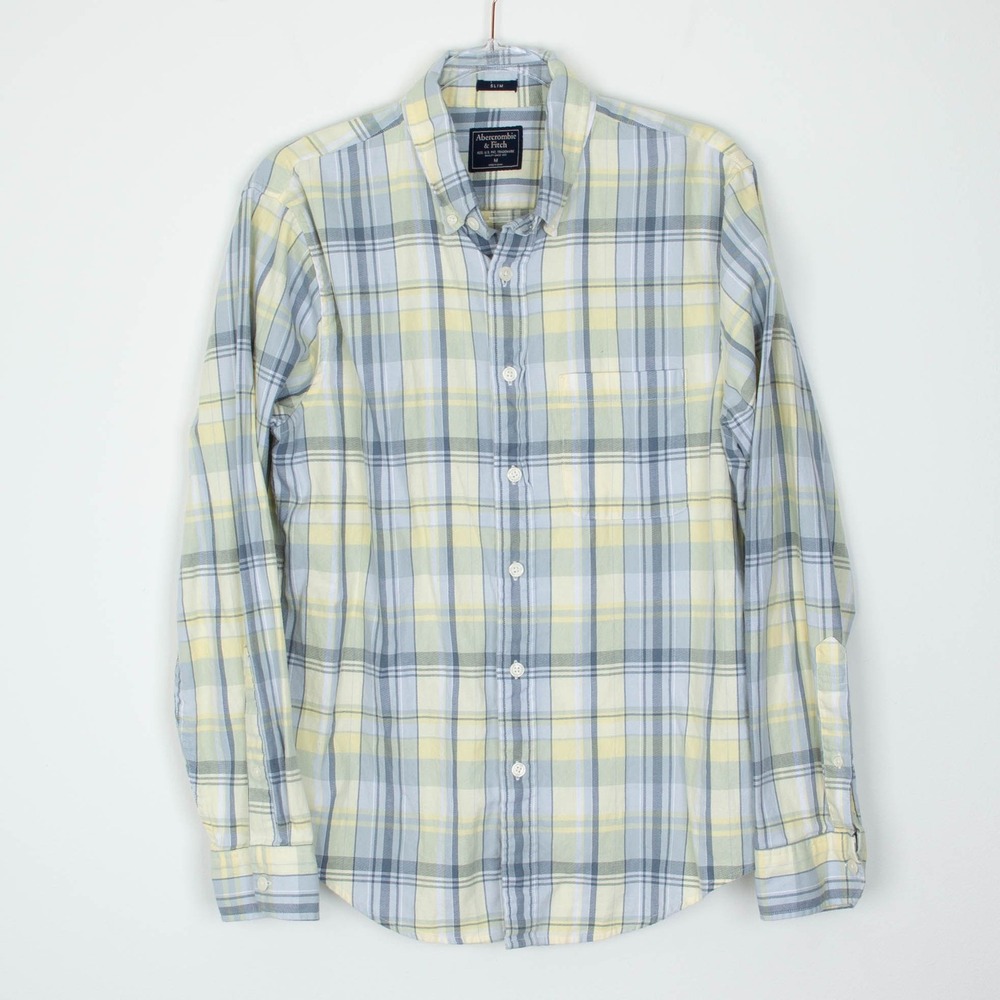 Abercrombie &‎ Fitch Mens Slim Fit Plaid Button Down Shirt Size M Yellow Preppy